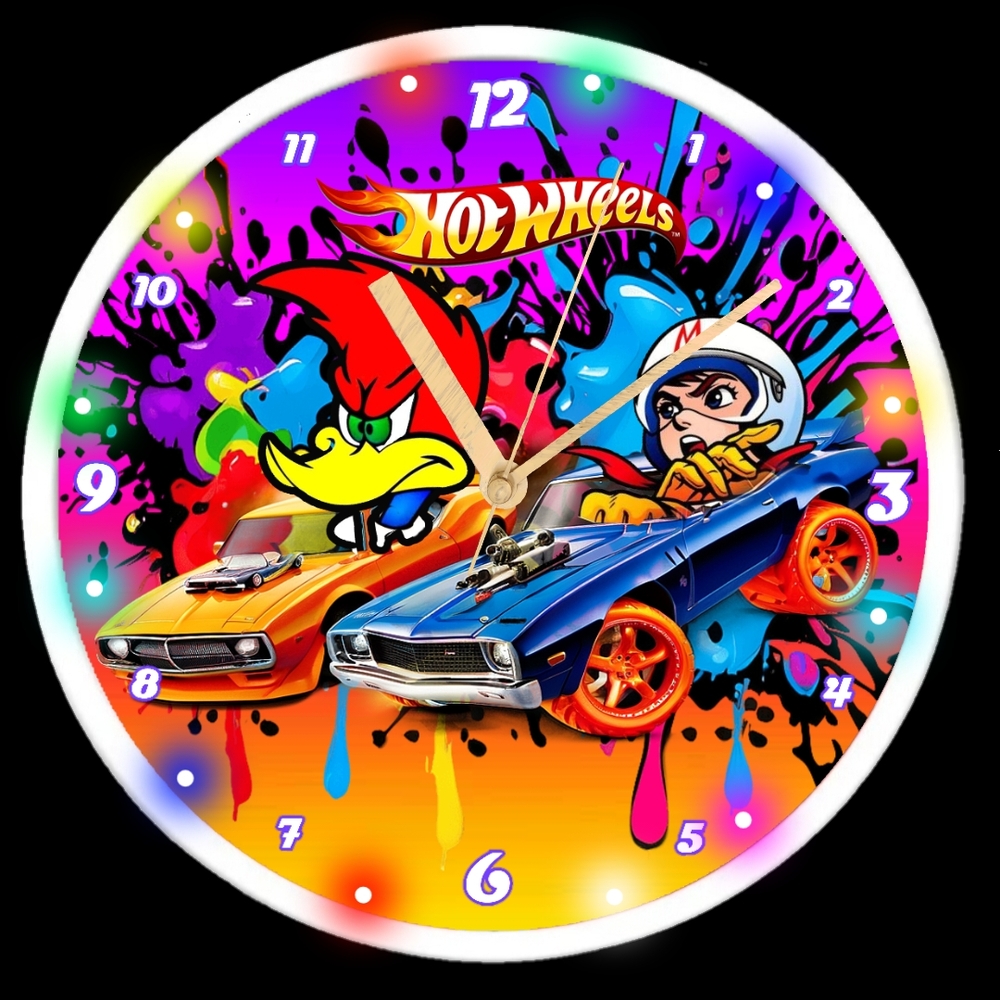 Hot Wheels Speed Racer And Woody Wood Pecker Race Clock